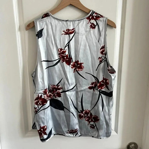 Ganni Silver Floral Sleeveless Tank Blouse Size XL - Picture 4 of 4